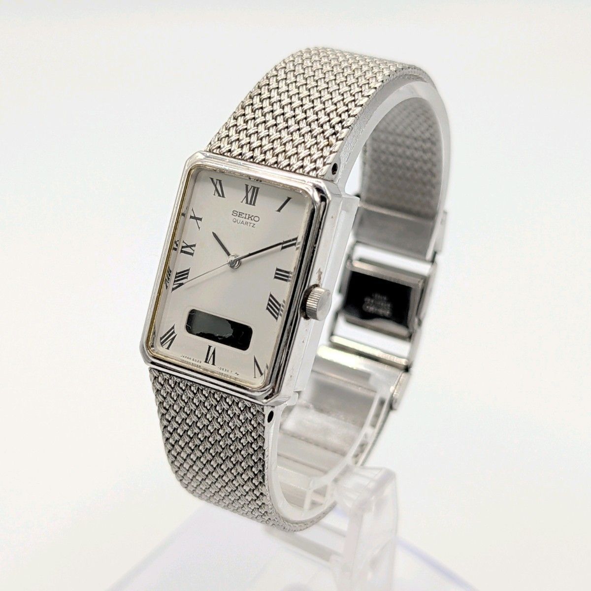 SEIKO Tank Digital Analog Hybrid quartz Watch Square Men's Silver