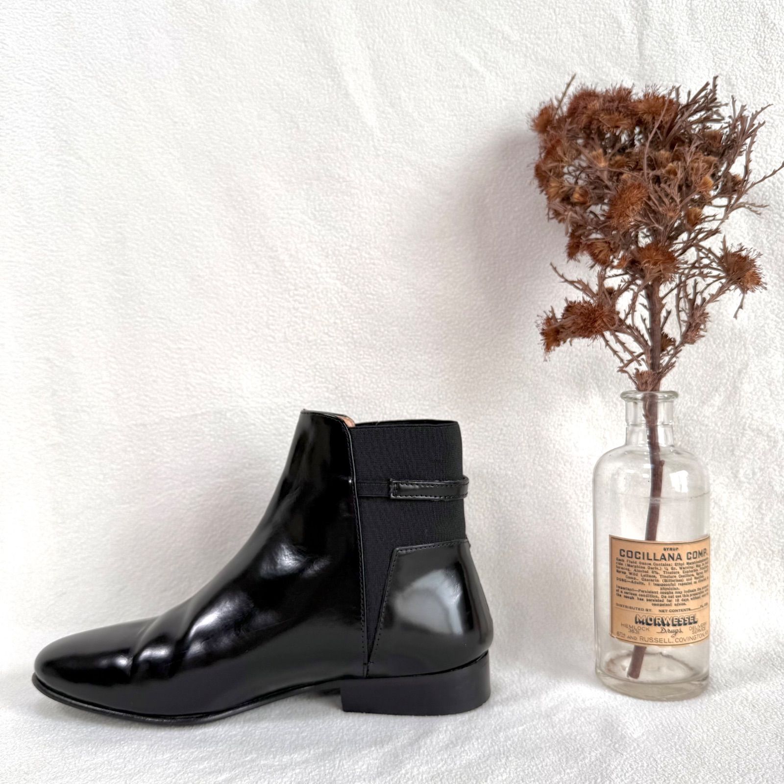 極美品・35✨ファビオルスコーニ フラット サイドゴア バックル レザー