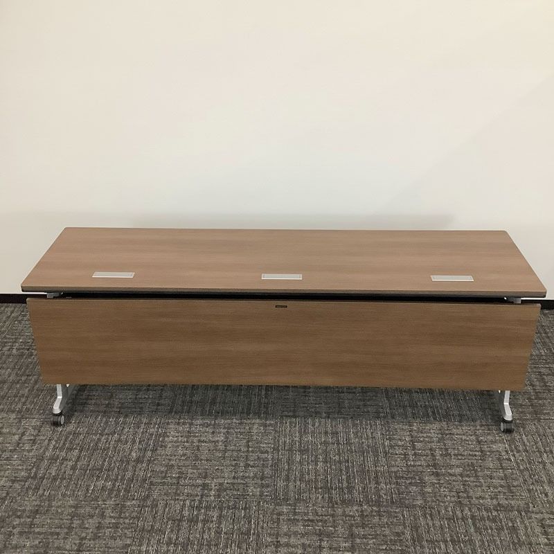 ミーティングテーブル 2台セット オカムラ 木目柄 会議テーブル ネスティング 幅2100×奥行600×高さ720 mm 会議 オフィス 完成品 折り畳み 地域 80- --2 SET Resta 2509