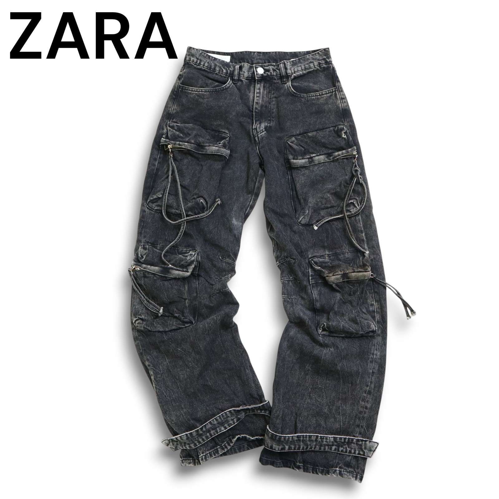 ZARA ザラ マン 現行タグ☆ USED加工 デニム カーゴ ワイド パンツ 