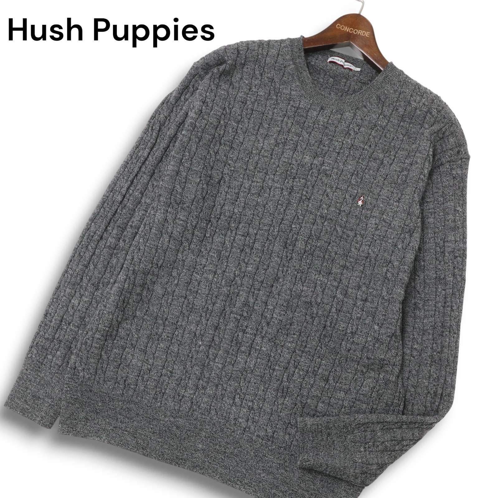 Hush Puppies ハッシュパピー 秋冬 ウール100％☆ ロゴ刺繍 ケーブル 