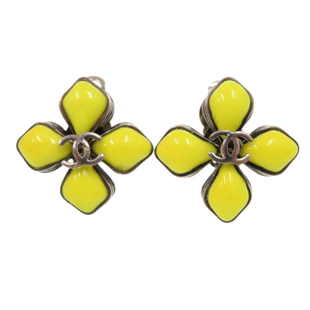 美品 シャネル ココマーク フラワーモチーフ メタル/ストーン イエロー  