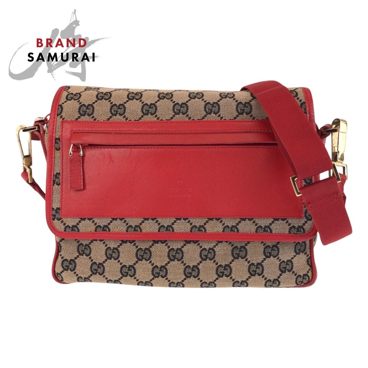 美品 GUCCI グッチ レッド ベージュ ゴールド金具 GGキャンバス⁄001