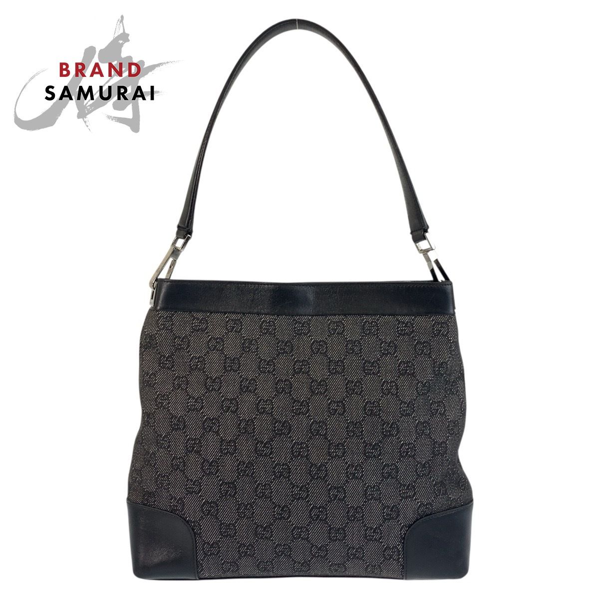 美品 GUCCI グッチ ブラック 黒 シルバー金具 GGキャンバス/レザー 