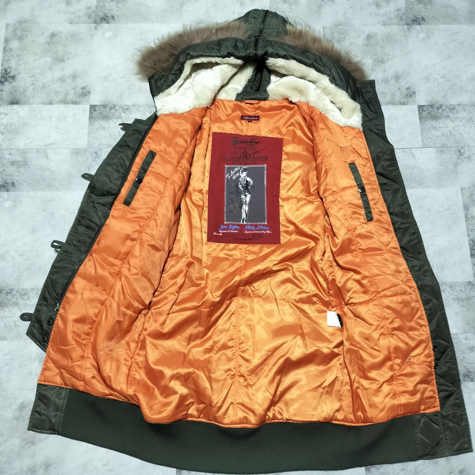 美品】AVIREX フライトジャケット N-2B ラクーンファー Мサイズ カーキ
