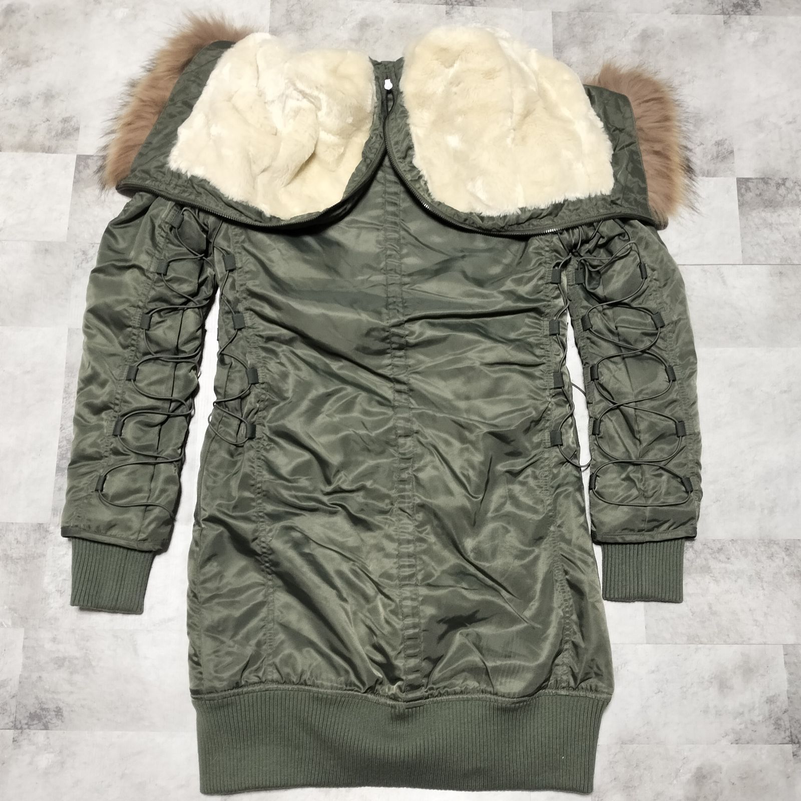 美品】AVIREX フライトジャケット N-2B ラクーンファー Мサイズ カーキ