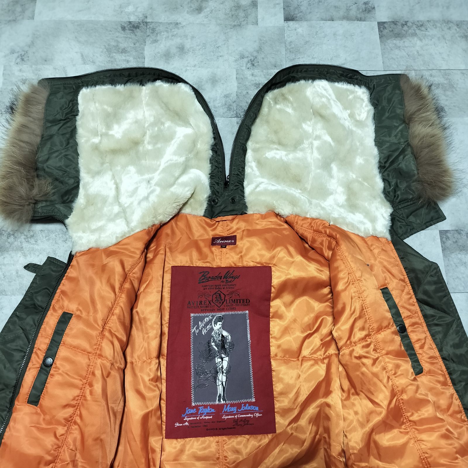 美品】AVIREX フライトジャケット N-2B ラクーンファー Мサイズ カーキ