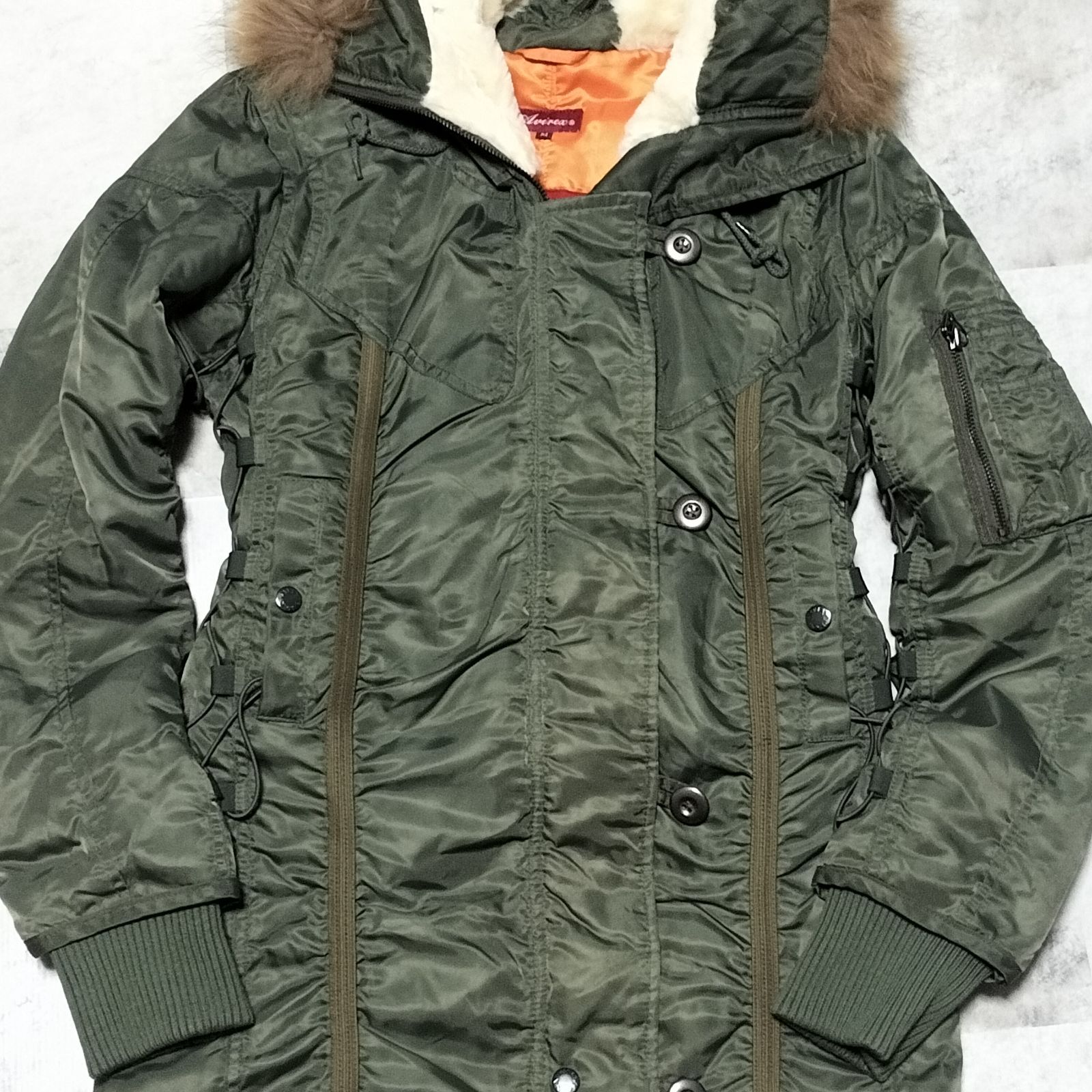 美品】AVIREX フライトジャケット N-2B ラクーンファー Мサイズ カーキ