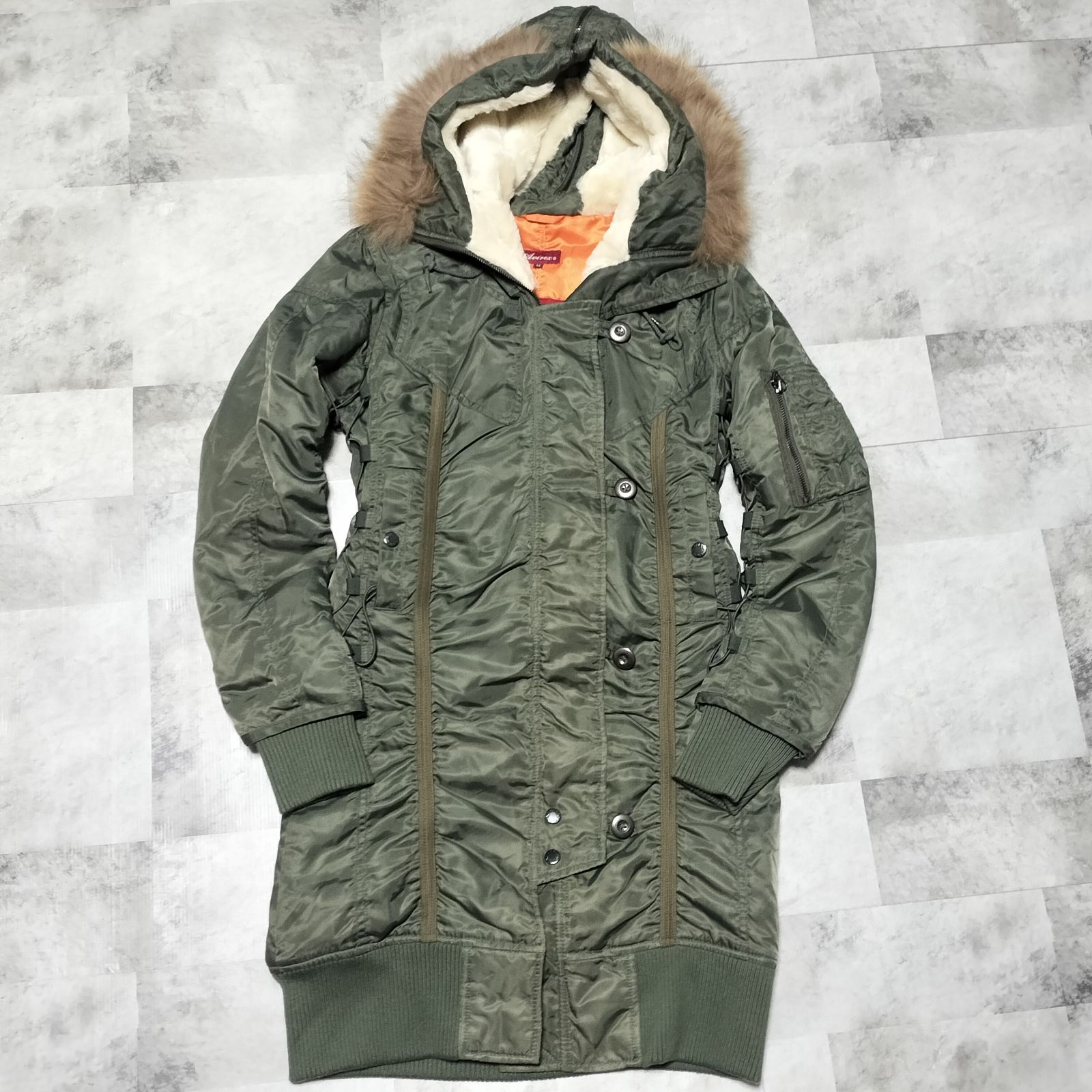 美品✨AVIREX フライトジャケット　N-2B ラクーンファー　Sサイズ 美品】AVIREX フライトジャケット N-2B ラクーンファー Мサイズ カーキ