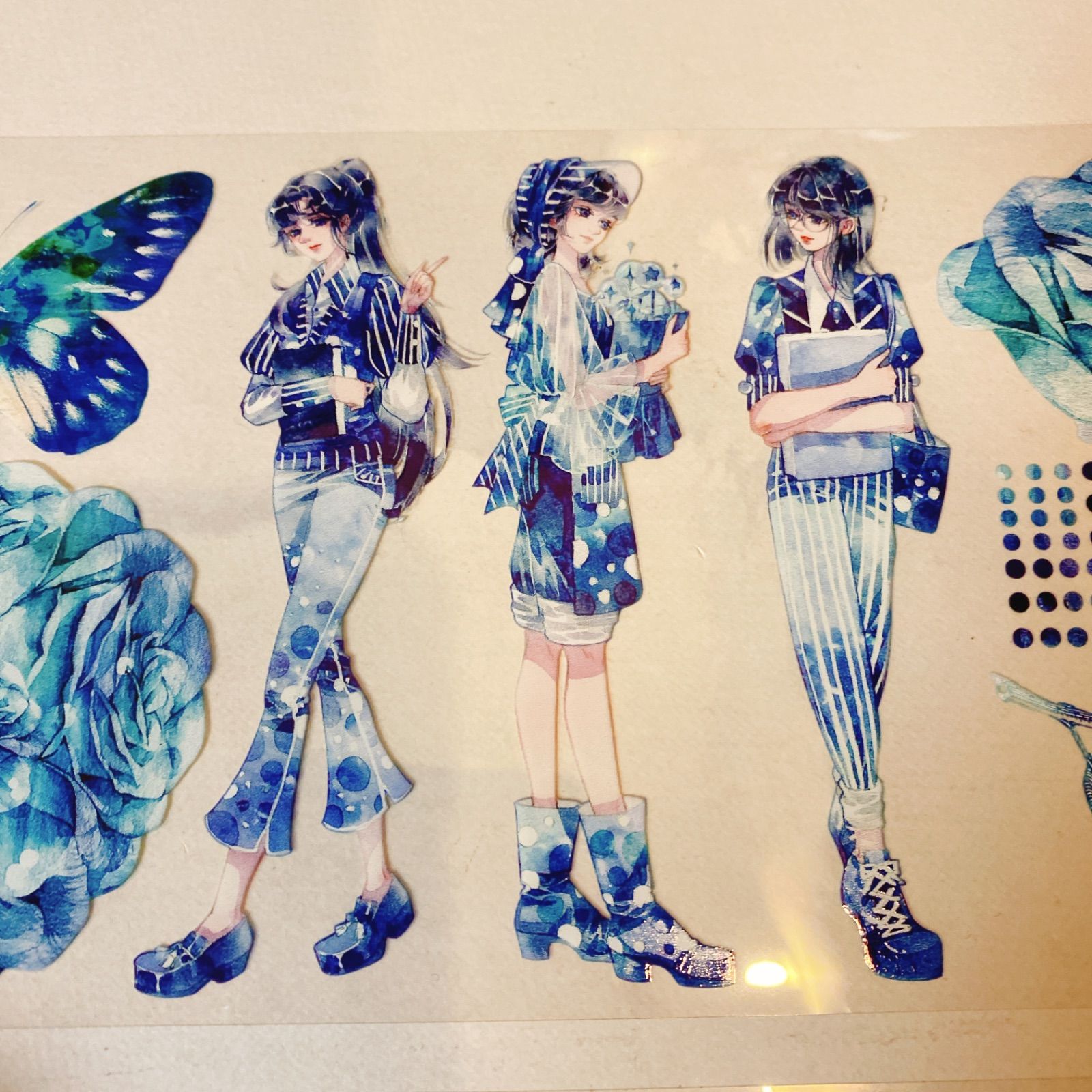 海外マスキングテープ巻売り 藍白之夏 花 装飾マスキングテープ人物マステ 2510109 袖藍 巨光綿 海外マスキングテープ巻き売り 人物マスキング