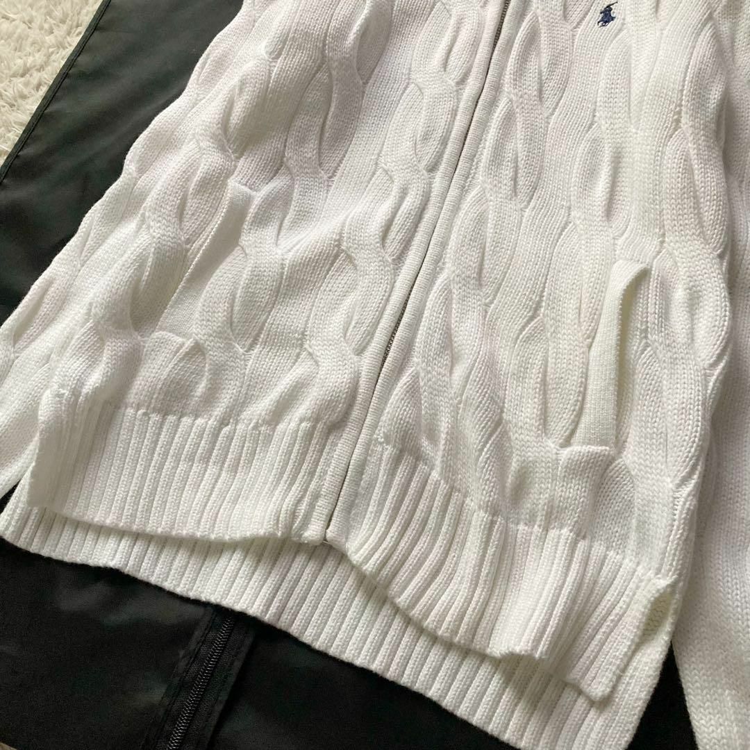 【美品】ポロラルフローレン ケーブルニットカーディガン 白ポニー刺繍クルーネック 美品】ポロラルフローレン ケーブルニットカーディガン 白ポニー刺繍