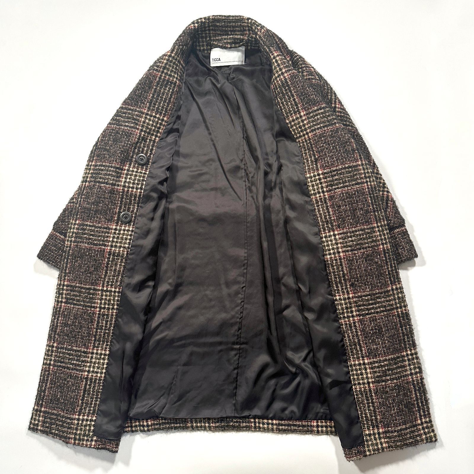 極美品✨定価8.5万　別注　ティッカ　チェックテントコート　モヘヤアルパカ 極美品✨定価8.5万 別注 ティッカ チェックテントコート モヘヤ