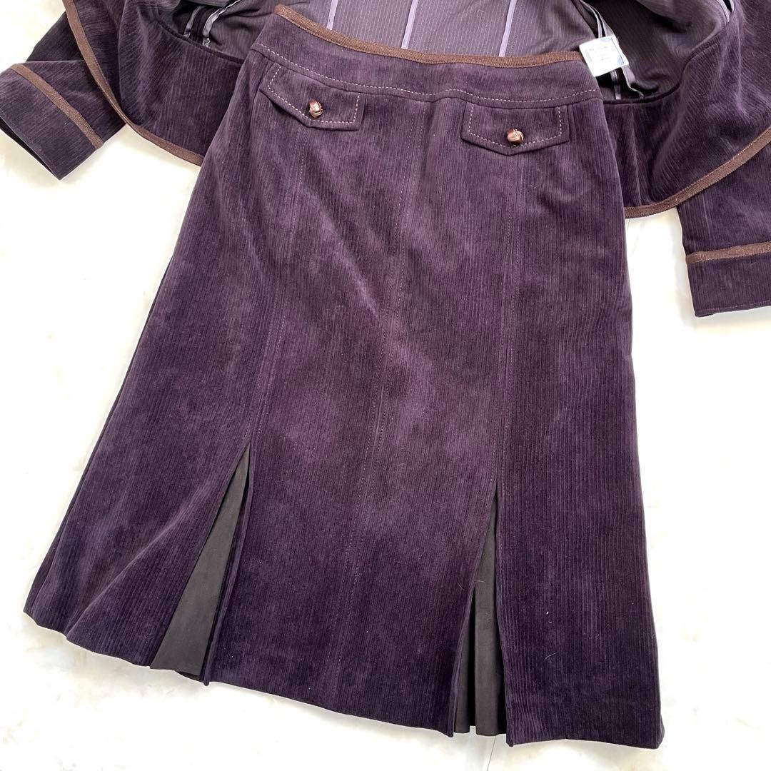  上品 キャラオクルス セットアップ ジャケットスカート コーデュロイ 紫 M スカートスーツ上下 ビジネススーツ