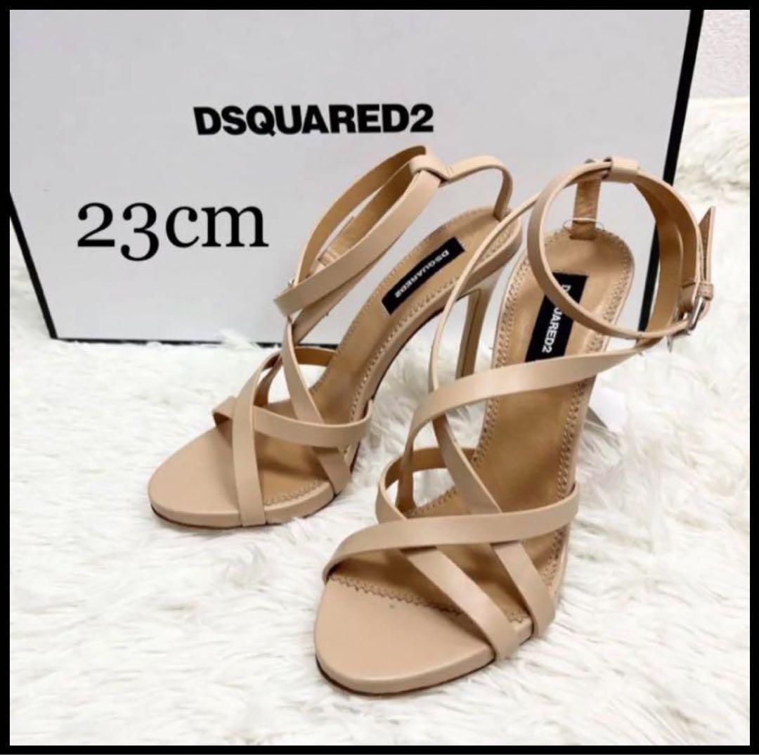 ストラップピンヒールレザーサンダル ベージュ23 cm