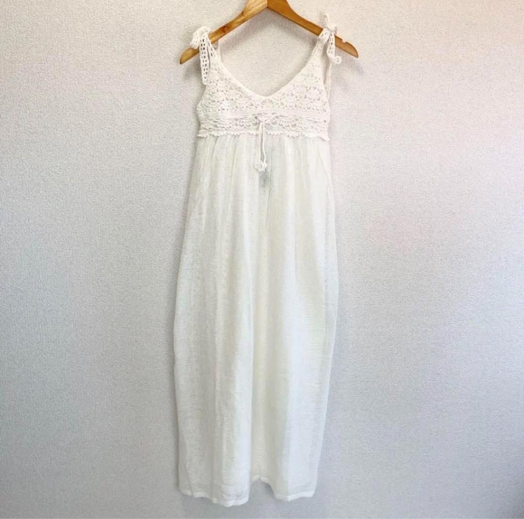 MAX-Co. コットンレースルームウェアワンピース-ショール 白XS