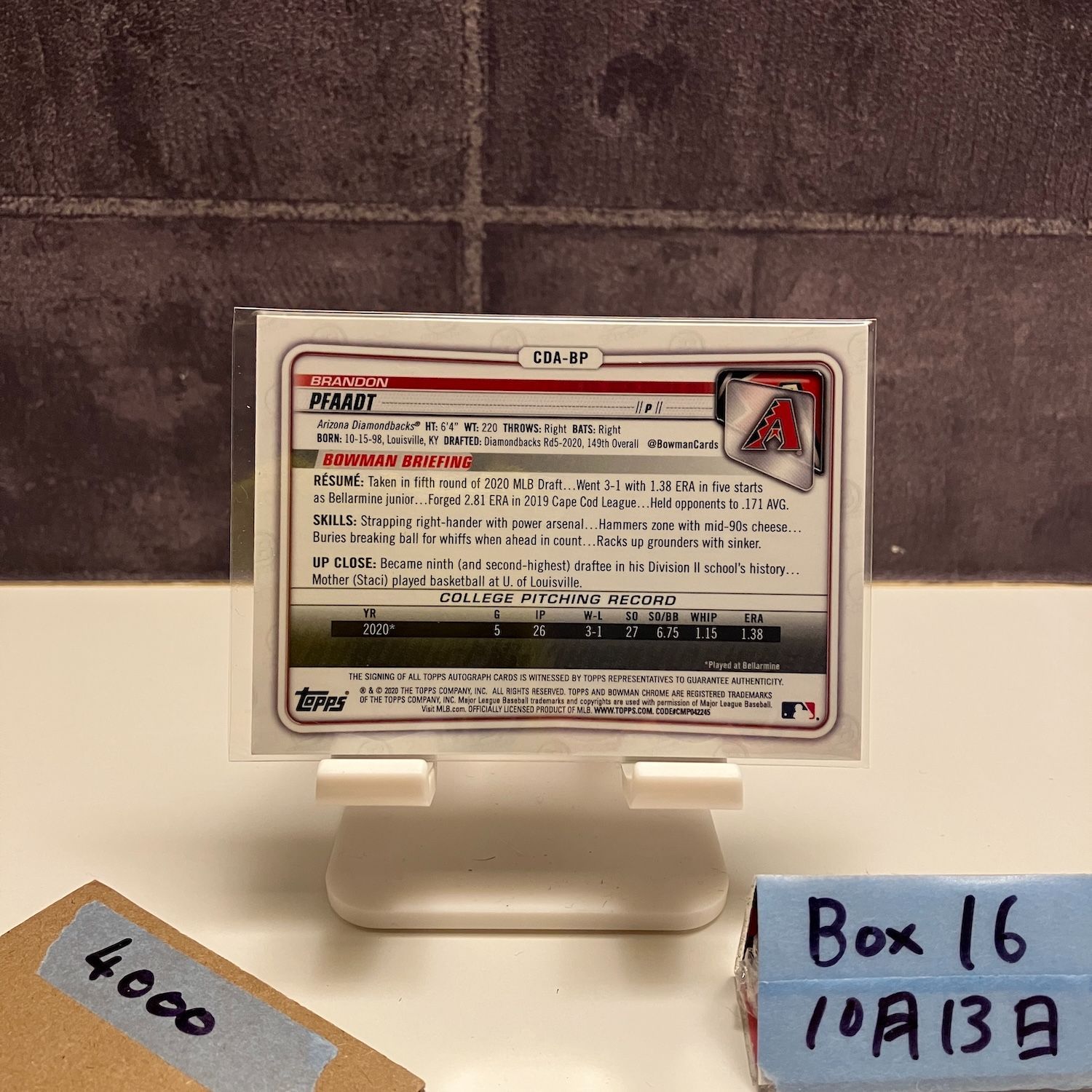 2020 Topps 1st Bowman Chrome Brandon Pfaadt 25/99 直筆サインカード