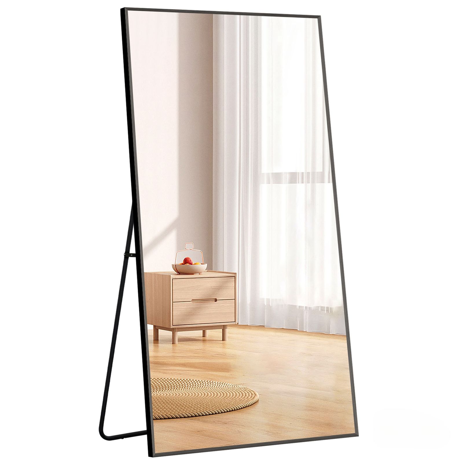 全身鏡 姿見鏡 スタンドミラー アルミ 直角 壁掛けミラー 立てかけ 姿見 鏡 ミラー おしゃれ 大型 飛散防止 150 80CM ブラック