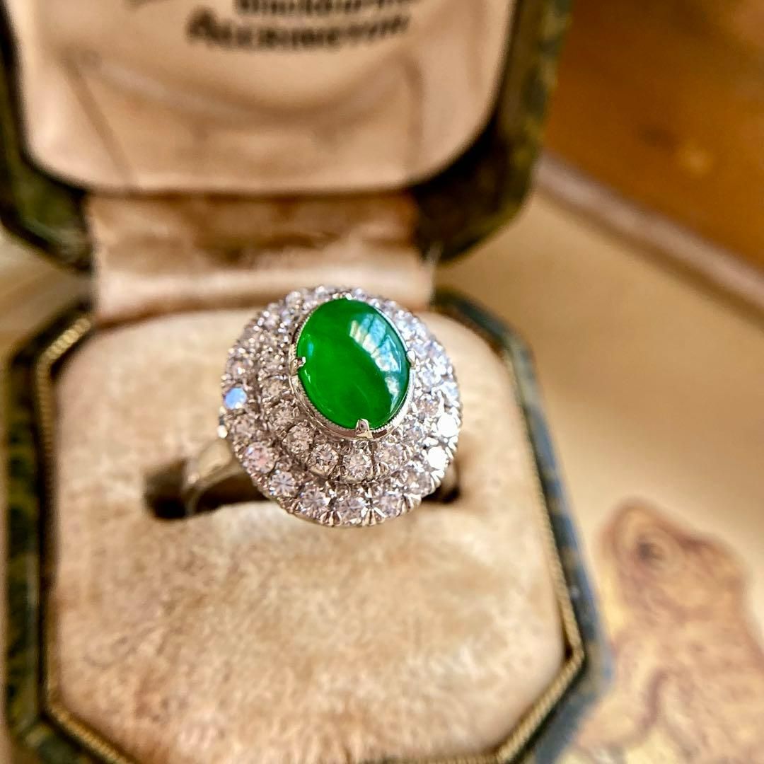 pt プラチナ アンティーク 昭和レトロ 翡翠 ダイヤモンド 指輪 リング