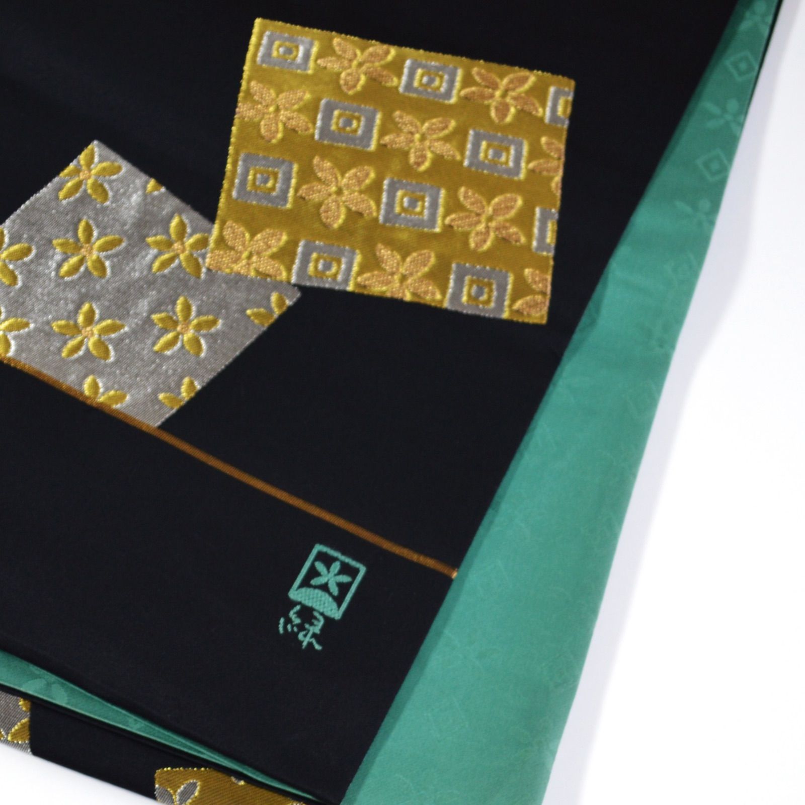 古典 振袖用 袋帯 正絹 西陣織 豪華 成人式 緑 ゴールド シルバー グリーン 和装 振袖小物 結納 大胆 個性的 未仕立て品