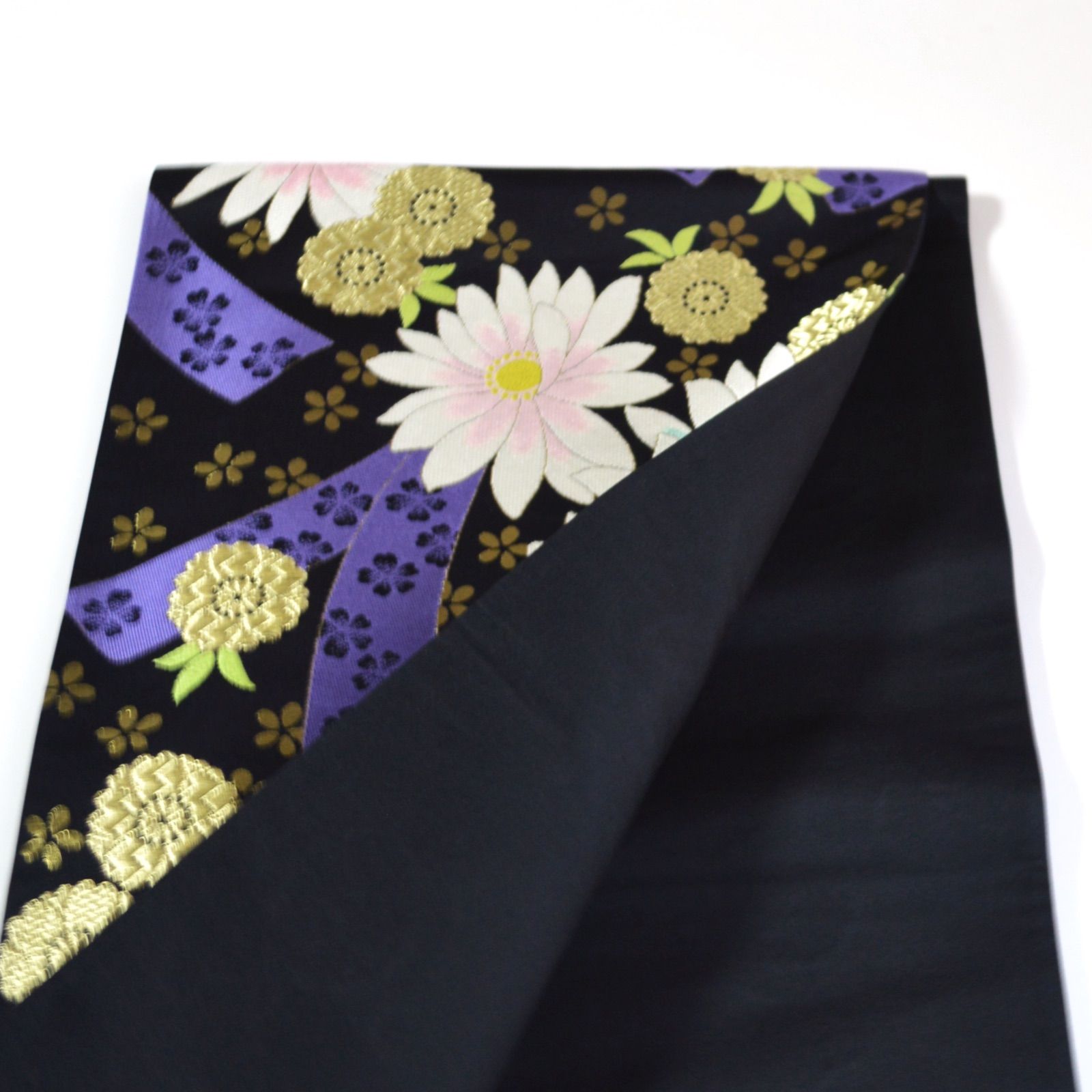  訳あり 古典 振袖用 袋帯 正絹 西陣織 豪華 成人式 六通 モダン 和装 振袖小物 桜 パープル 結納 大胆 個性的 未仕立て品 匿名配送 袋帯 帯