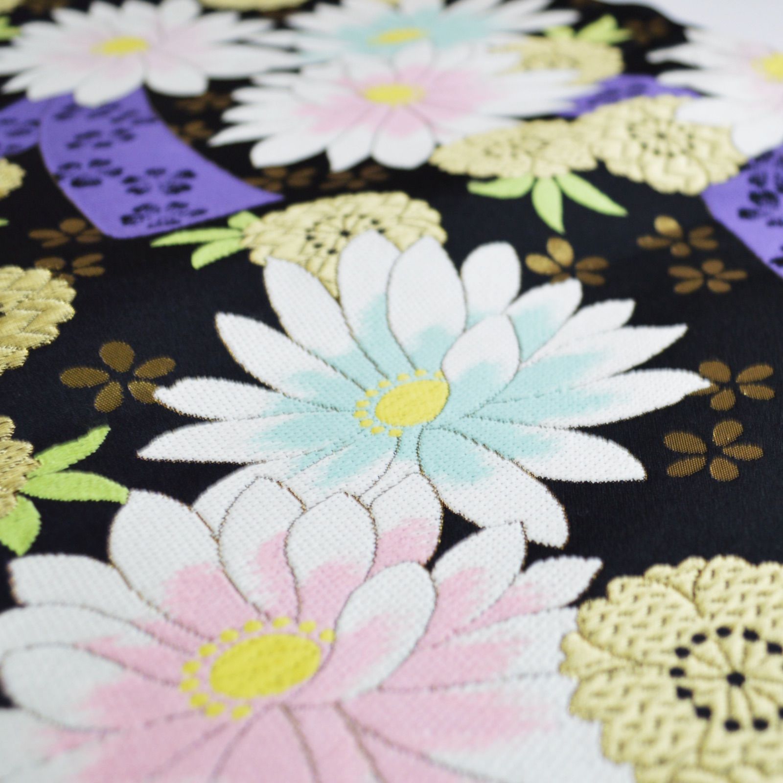 訳あり 古典 振袖用 袋帯 正絹 西陣織 豪華 成人式 六通 モダン 和装 振袖小物 桜 パープル 結納 大胆 個性的 未仕立て品 匿名配送