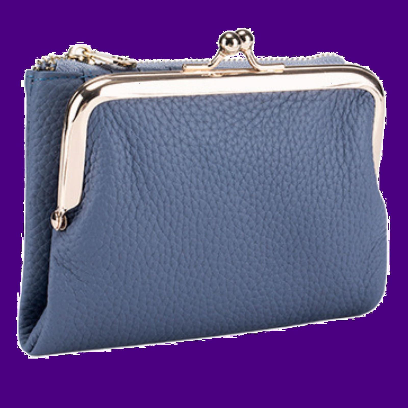 財布 二つ折り VEROMAN【イタリアーナ・カラーズ】がま口 本革 レザー レディース ブラック (ブルー)