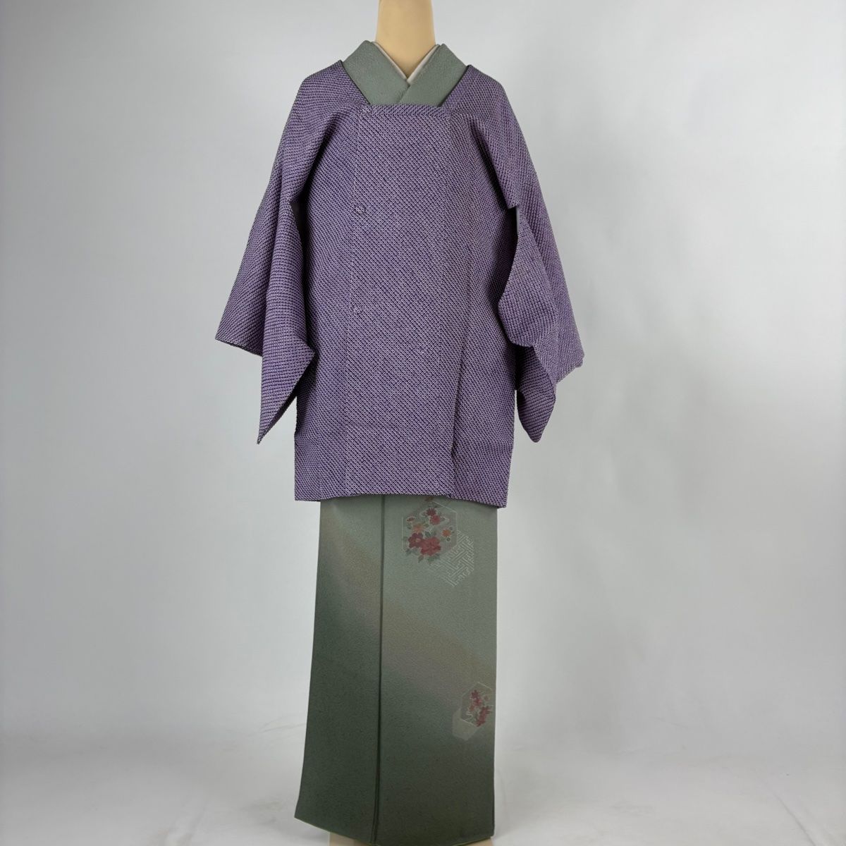 道行 身丈88cm 裄丈63.5cm S 和装コート 角衿 総絞り 紫 正絹 秀品