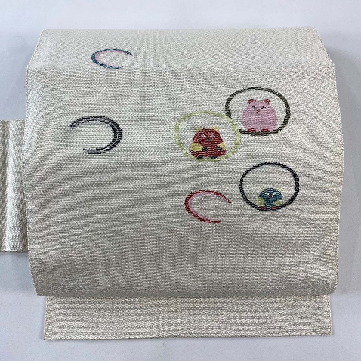 名古屋帯 八寸名古屋帯 ブタ ブタの蹄 クリーム 正絹