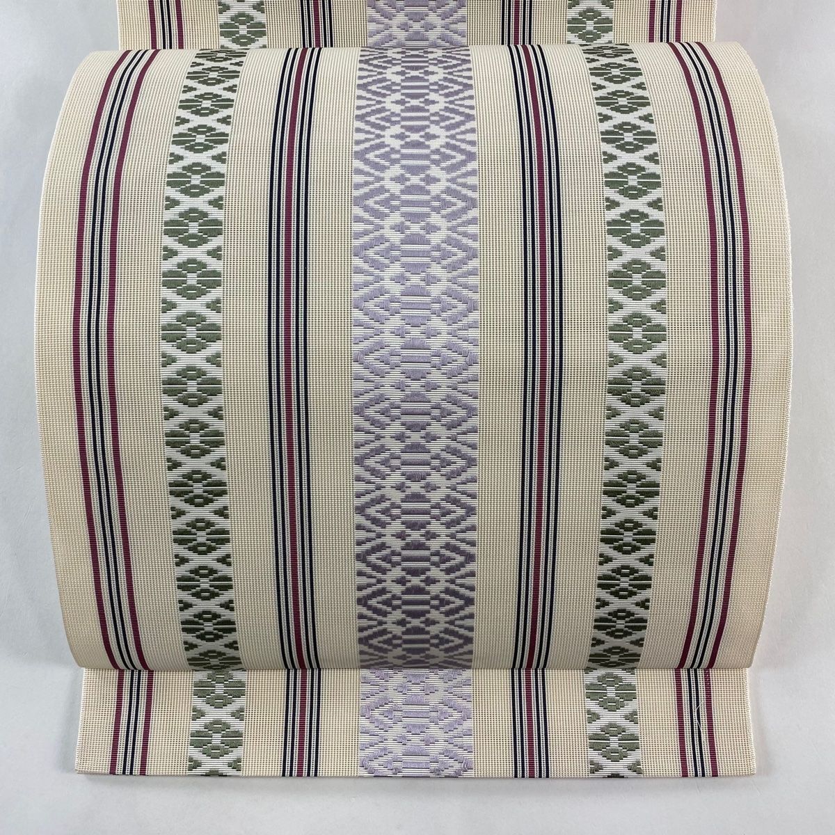 名古屋帯 夏帯 独鈷柄 縞 ベージュ 正絹