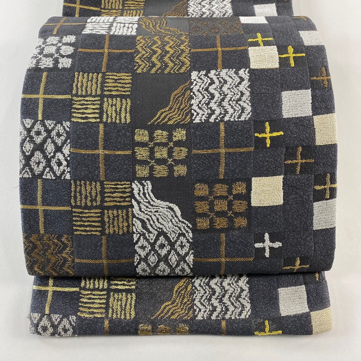 袋帯 六通 洒落袋 幾何変 市松文様 金糸 チェック柄 袋帯 六通 洒落袋 幾何変 市松文様 金糸 チェック柄 袋帯 六通 洒落袋