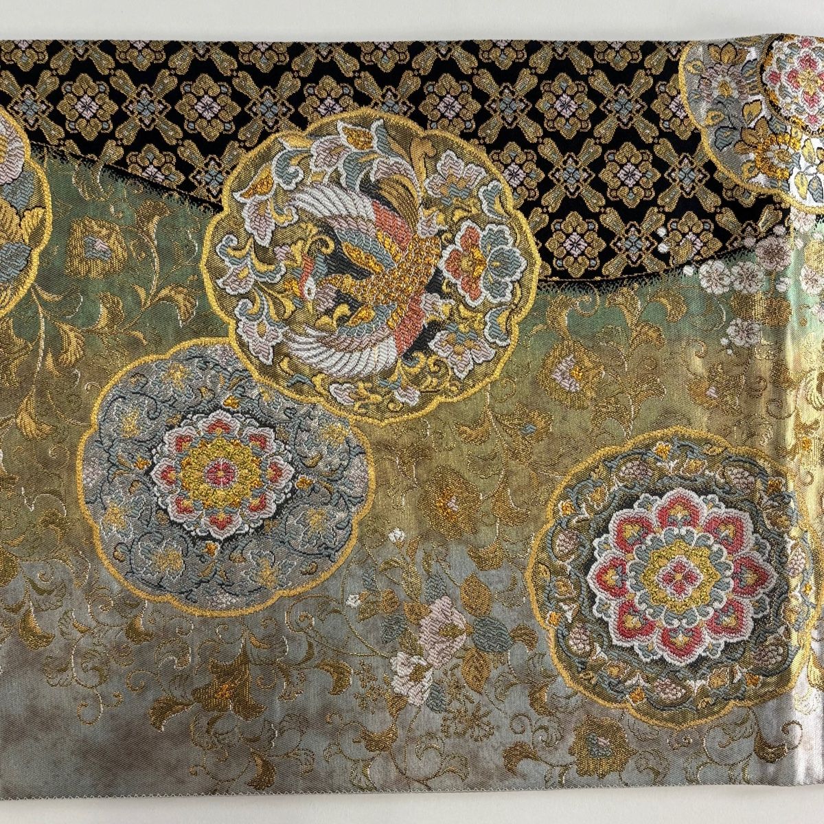 袋帯 秀品 鳳凰 華文 金糸 箔 薄緑 六通 正絹 【中古】 - メルカリ