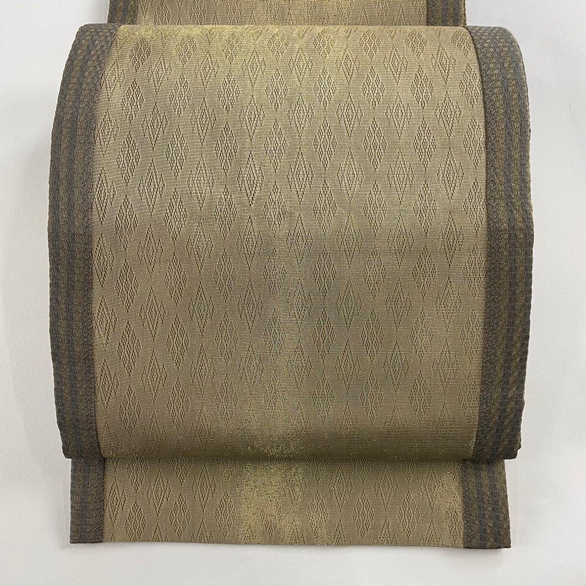 袋帯 菱 縞 金通し 金茶 全通 正絹
