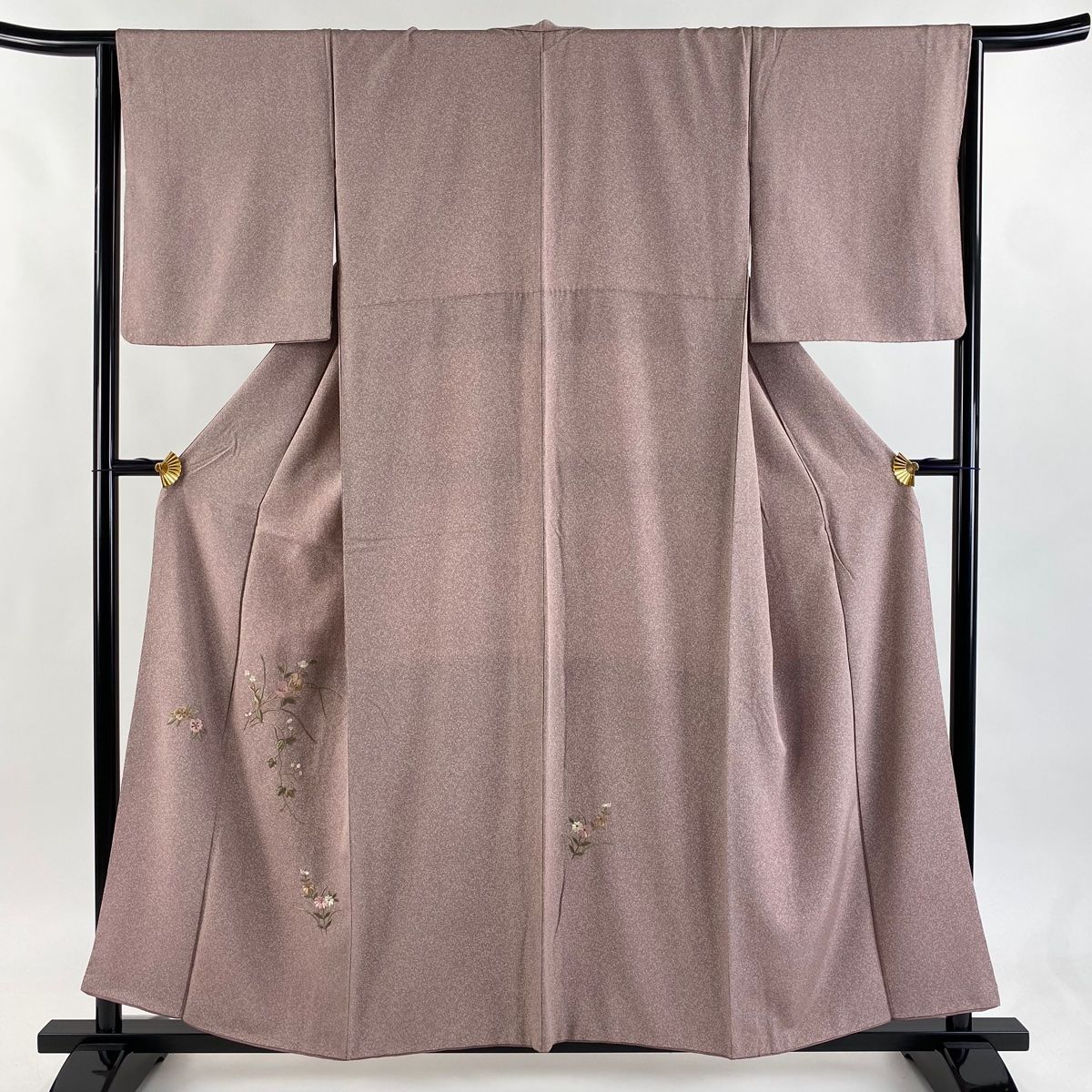 付下げ 身丈157cm 裄丈63.5cm S 袷 草花 金糸 刺繍 薄小豆 正絹 秀品