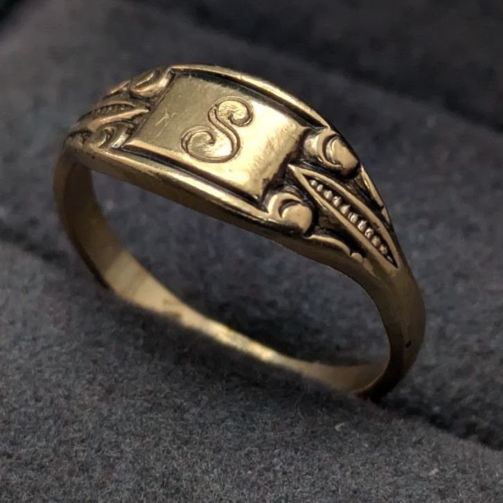 イニシャル「S」 ヴィンテージ 10金 GF シグネットリング 9号 2.5g