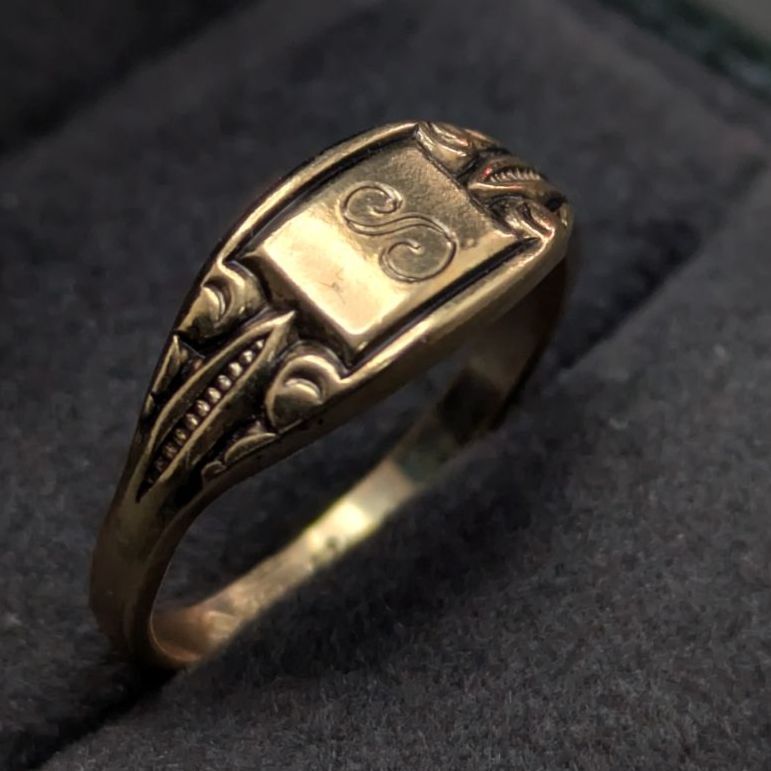 イニシャル「S」 ヴィンテージ 10金 GF シグネットリング 9号 2.5g