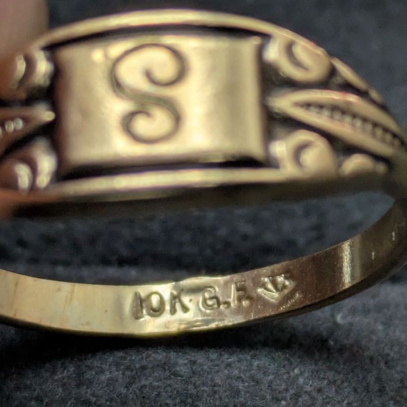 イニシャル「S」 ヴィンテージ 10金 GF シグネットリング 9号 2.5g