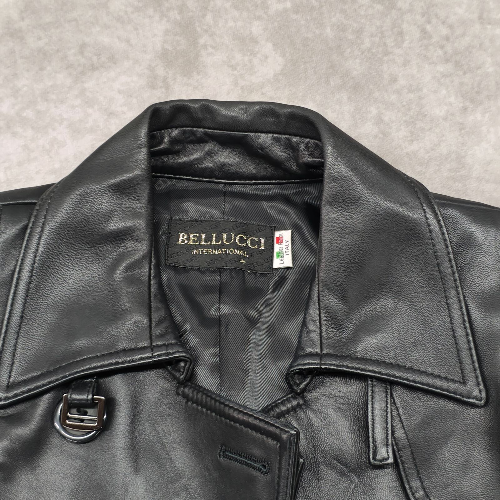 BELLUCCI レザーロング トレンチコート Mサイズ ラムレザー ブラック