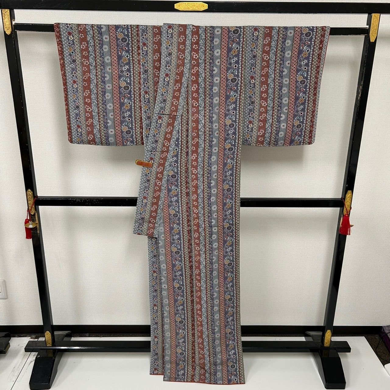 型染め 縮緬 小紋 正絹 素敵な染め ストライプ 袷 着物 MK-625 - メルカリ