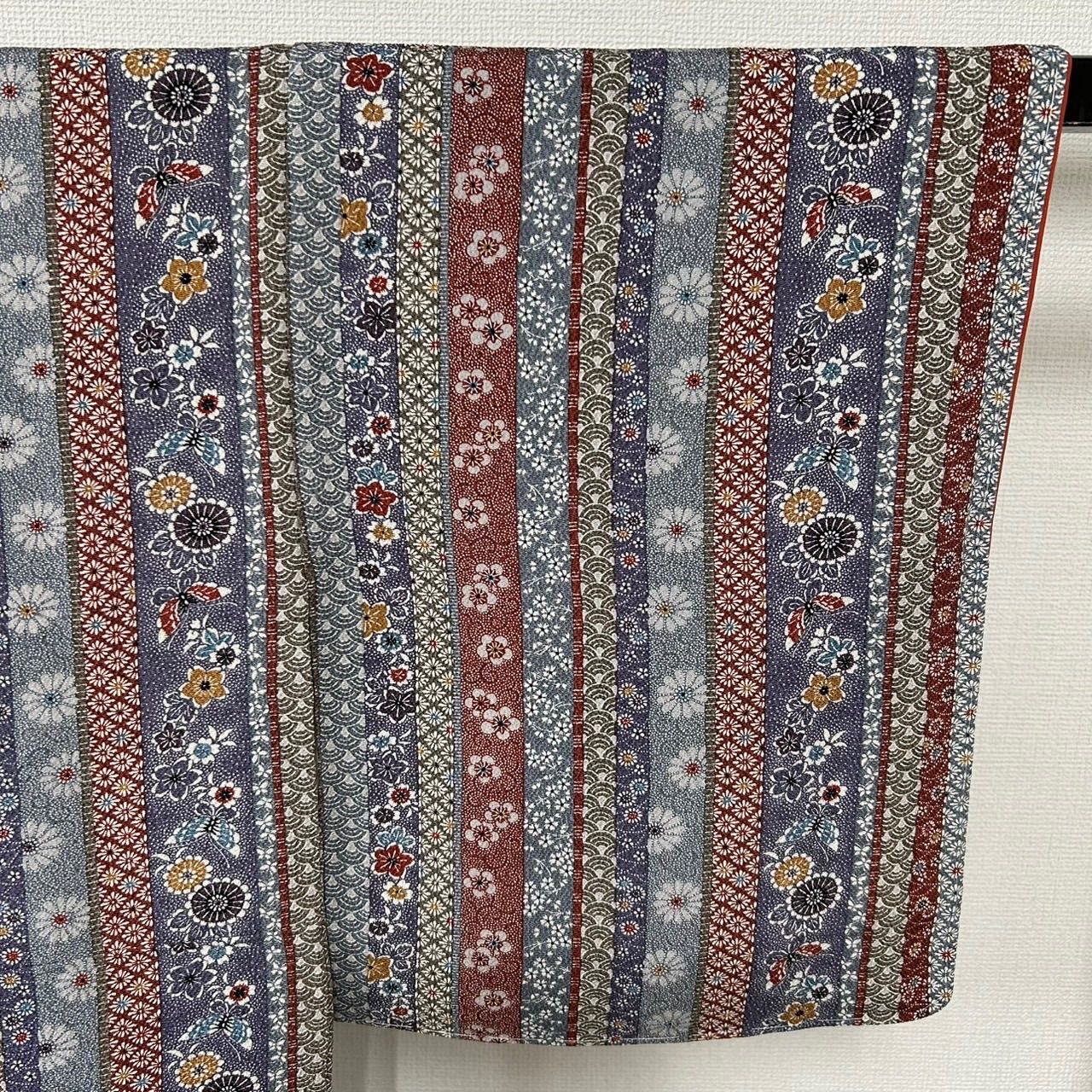 2717★反物　正絹★縮緬　縞小紋　ストライプ★ 小紋 反物 正絹 江戸小紋 角通し柄 丹後ちりめん 新品 未仕立 着物