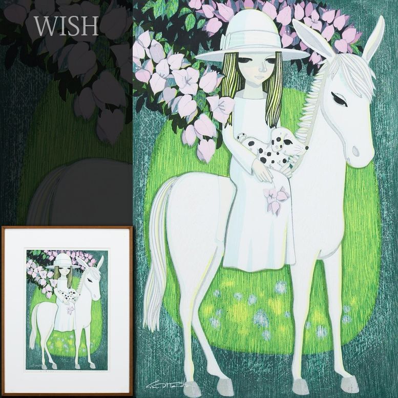 真作】【WISH】池田修三「白い馬の少女」木版画 8号大 1980年作 直筆
