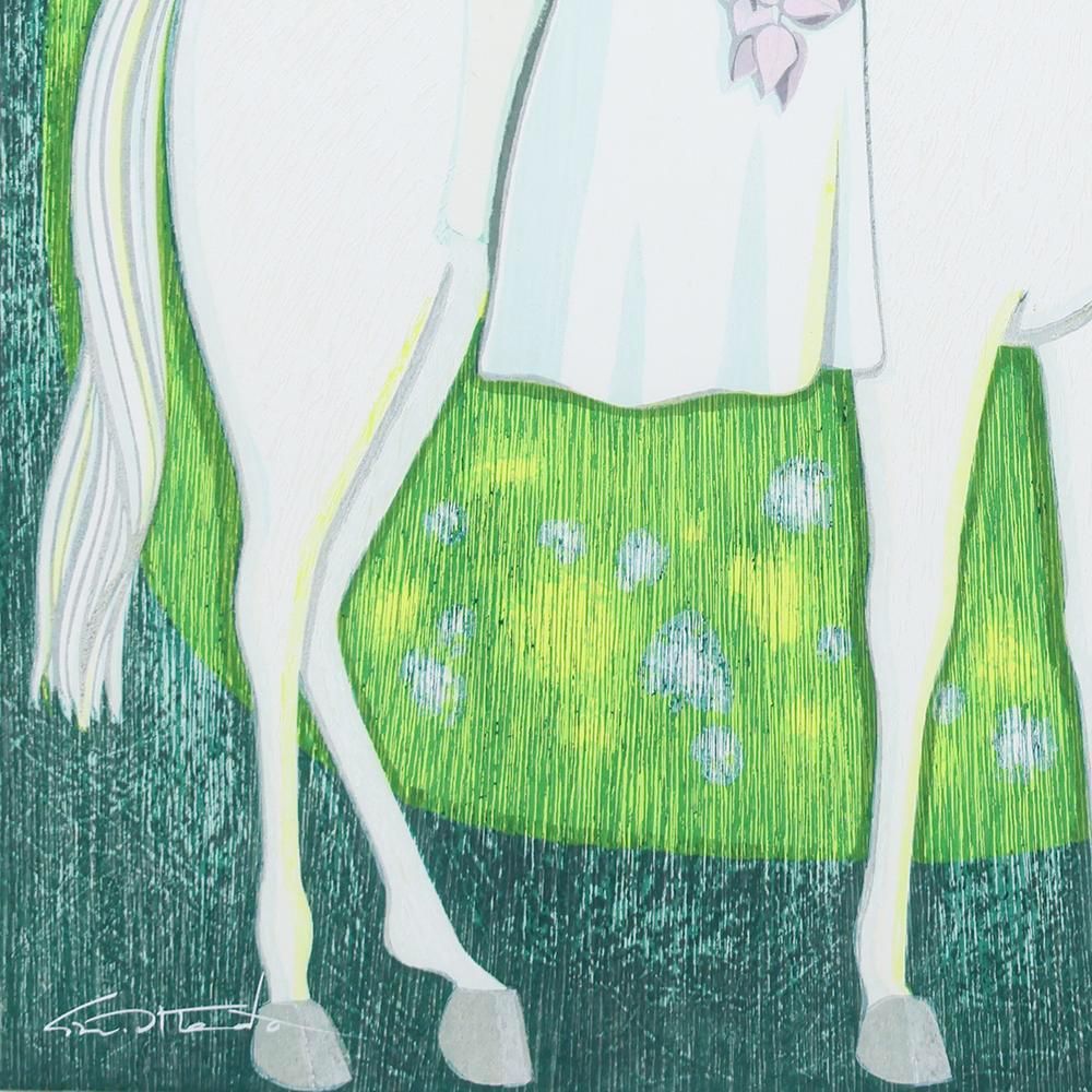 池田修三 【少女】 木版画 真作】【WISH】池田修三「白い馬の少女」木版画 8号大 1980年作 直筆