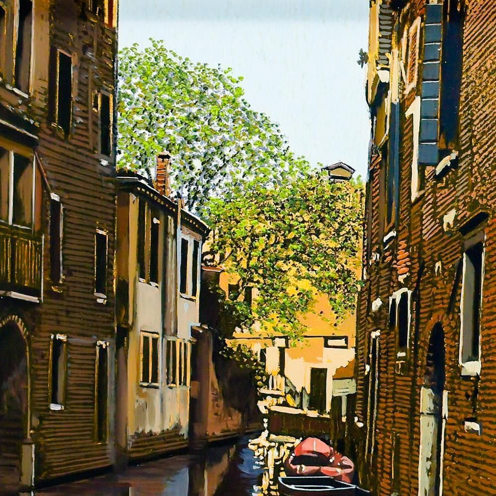 油絵　レンガの建物 真作】【WISH】藤田西洋「ベニス運河・レンガ作りの建物」油彩 3号