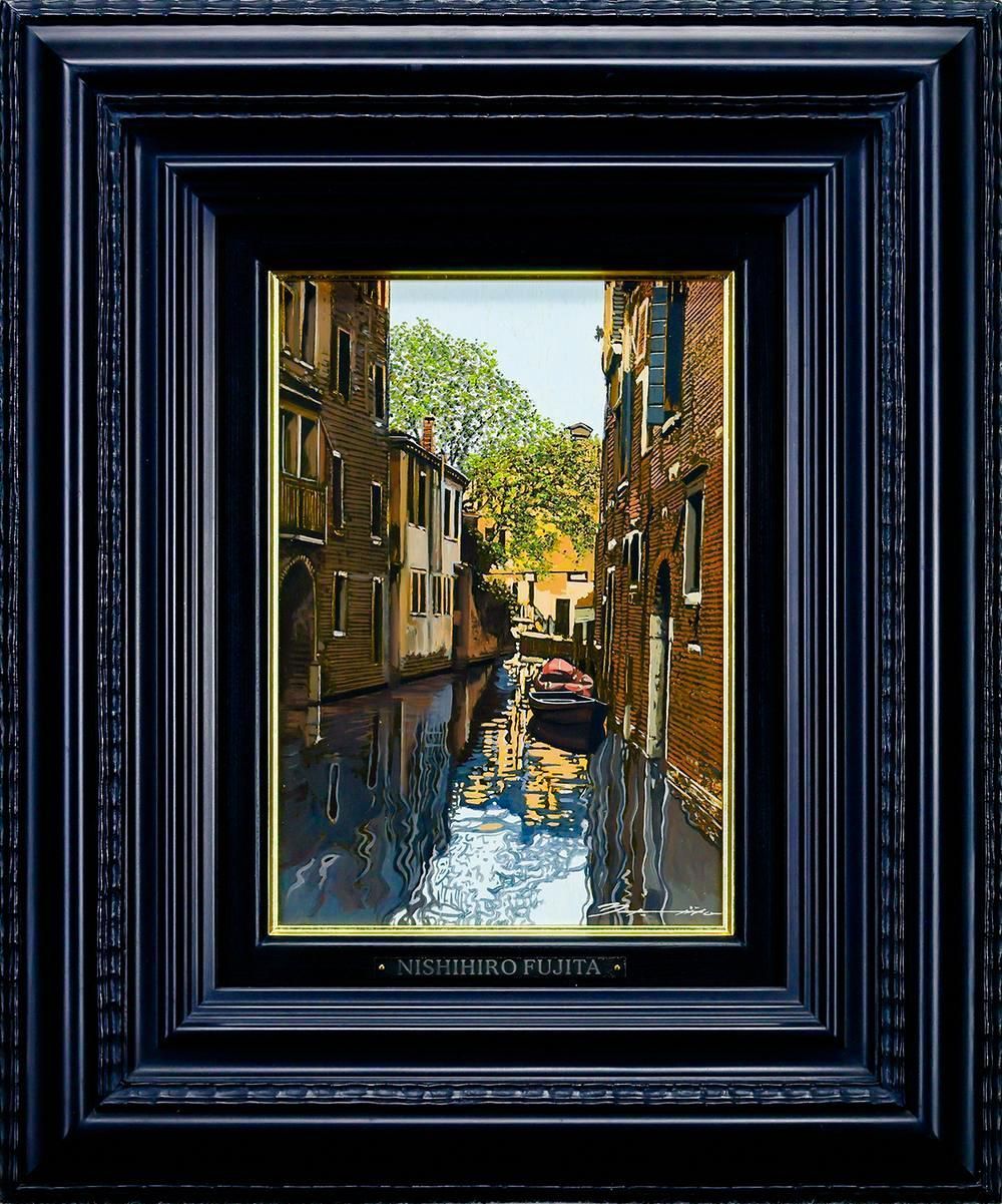 真作】【WISH】藤田西洋「ベニス運河・レンガ作りの建物」油彩 3号