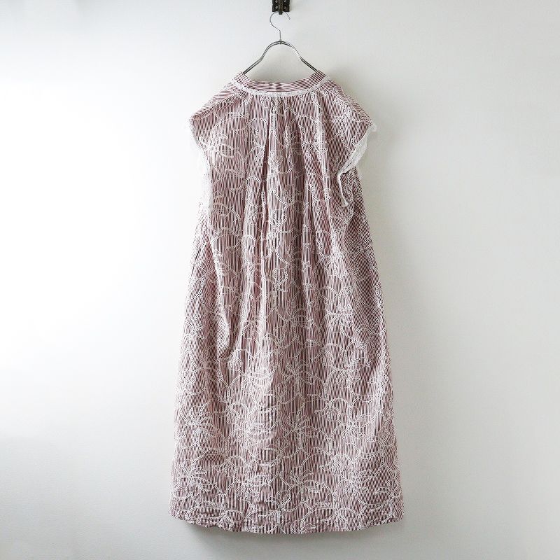 定価7万 2025 SS インゲボルグ ストライプアイレットリボン刺繍ワンピース レッド ドレス タック スキッパー