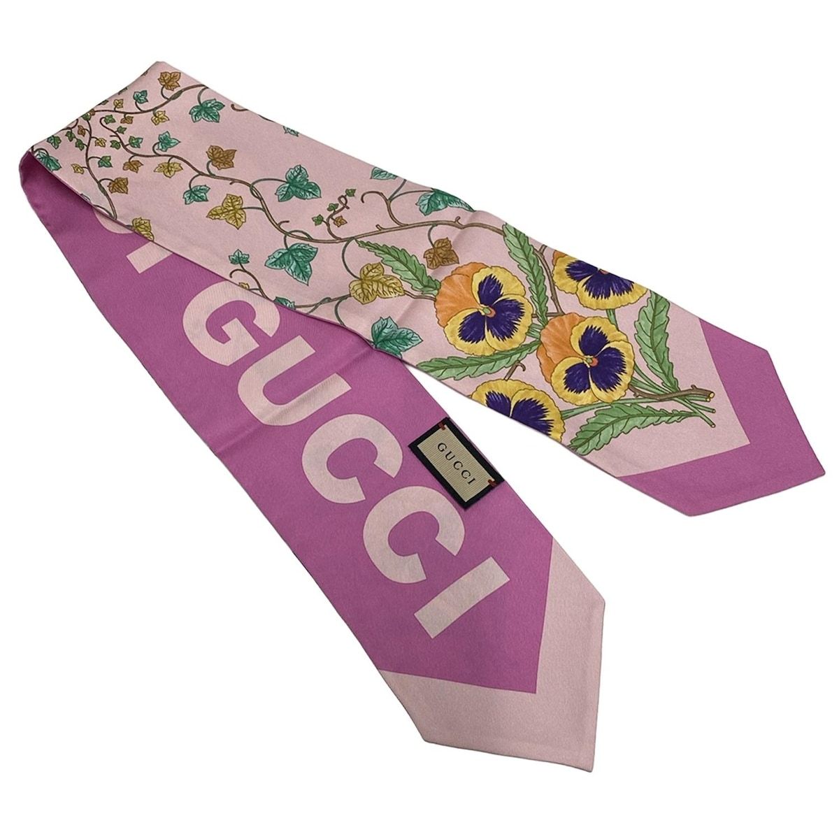 GUCCI(グッチ) スカーフ美品 - 756912 ピンク×マルチ 花柄 シルク