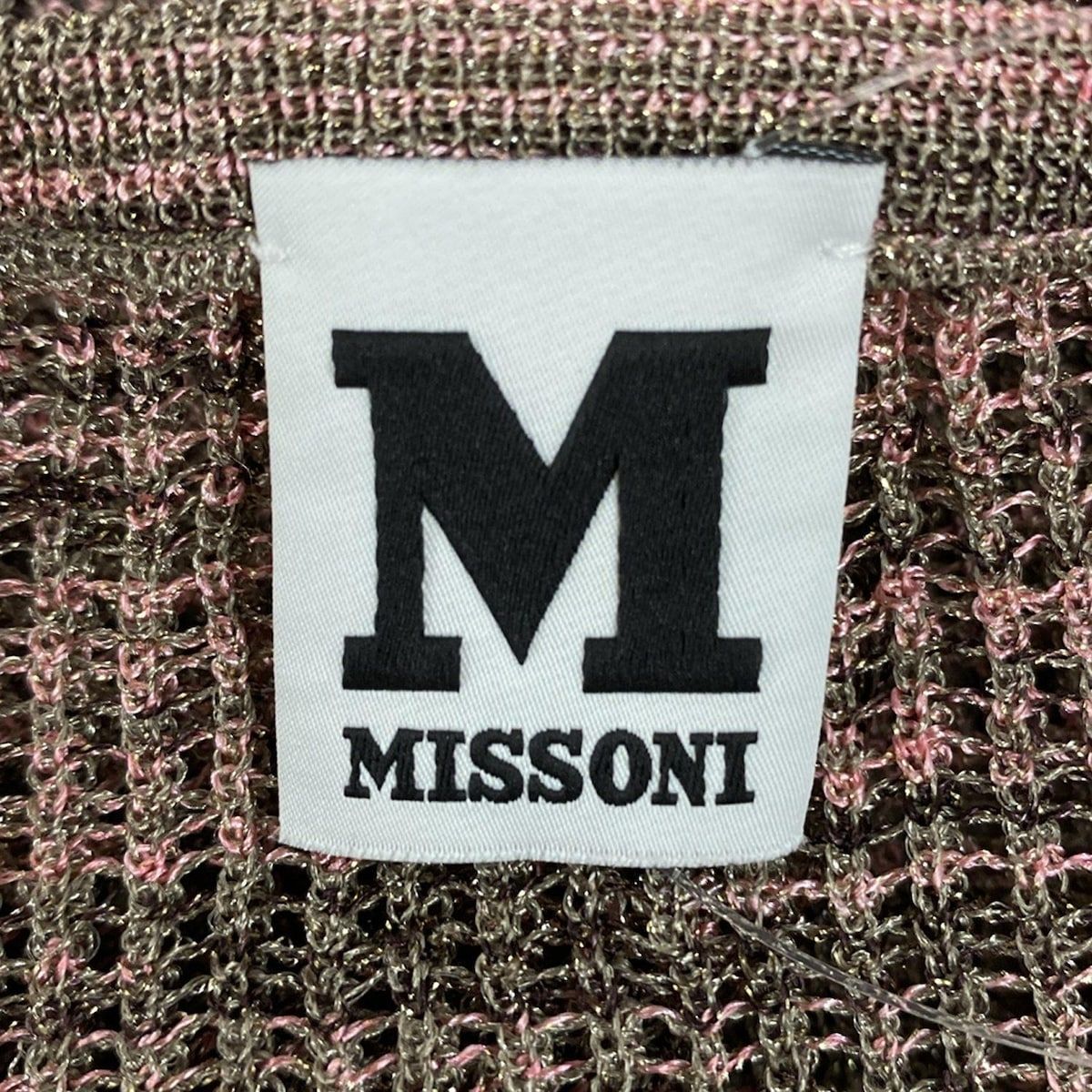  MISSONI ミッソーニ 長袖カットソー サイズS レディース - ベージュ×ピンク クルーネック ボーダー ラメ ニット 長袖 Tシャツ カットソー