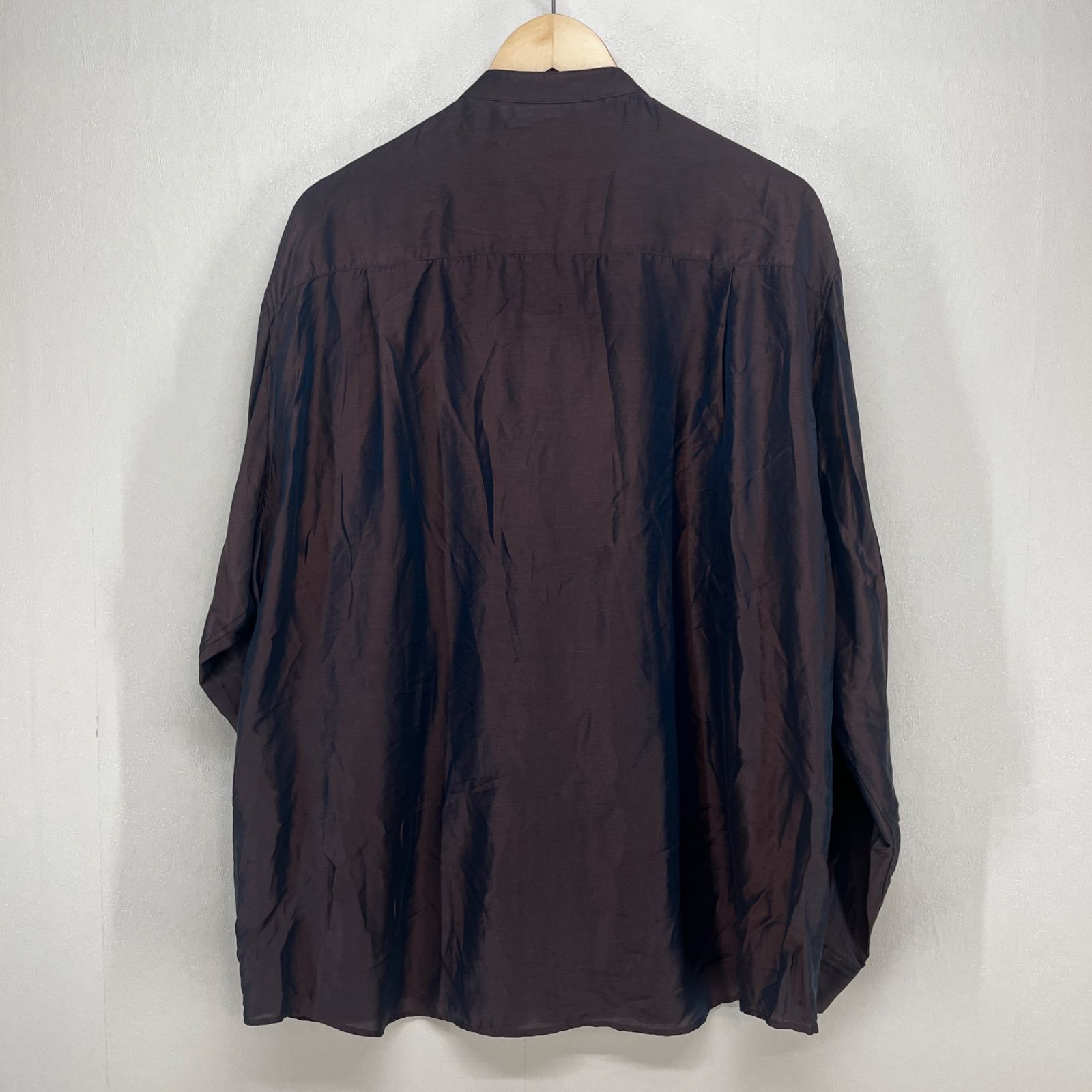 スエサダ シルク 光沢ドレスシャツ バルーン袖 ワインレッド Ｌ