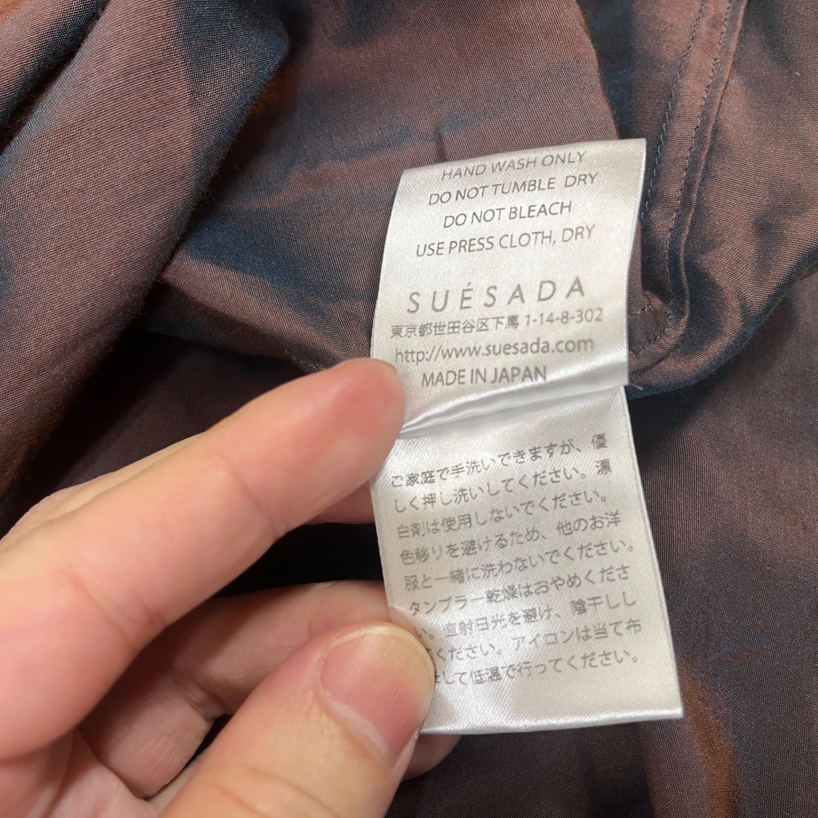 スエサダ シルク 光沢ドレスシャツ バルーン袖 ワインレッド L