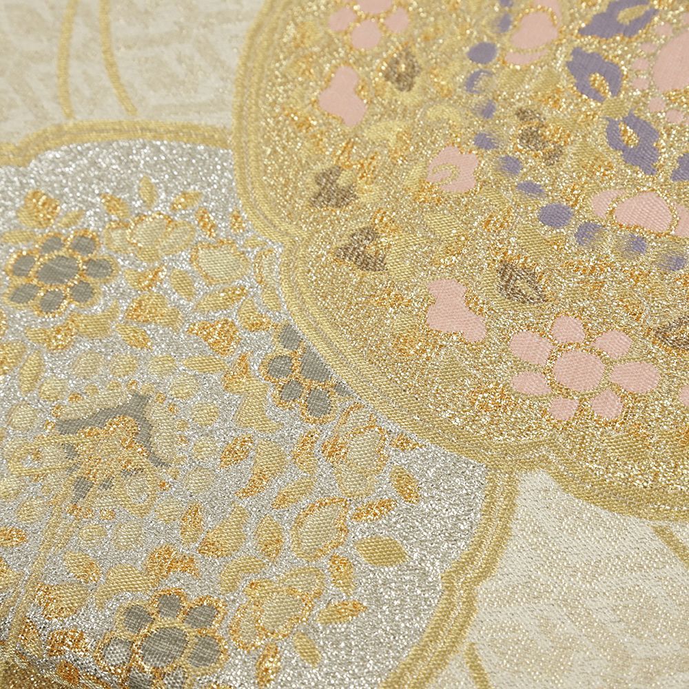 作り帯 明綴れ 中古 袋帯 白 二重太鼓 正絹 金 プラチナ箔 フォーマル