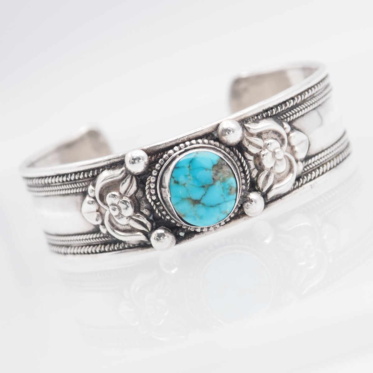 H498 ターコイズ トルコ石 バングル デザイン シルバー 腕輪 ヴィンテージ 12月誕生石